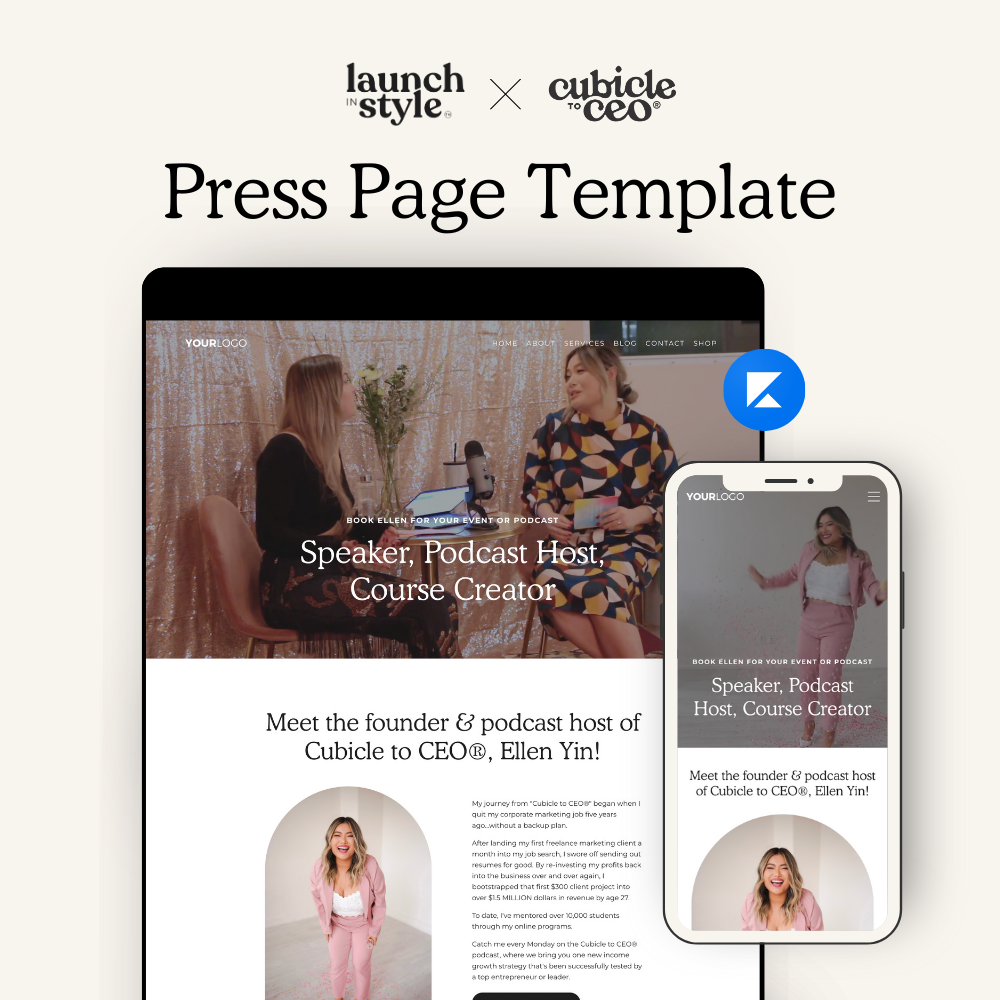 Press Page Template for Kajabi  | Cubicle to CEO